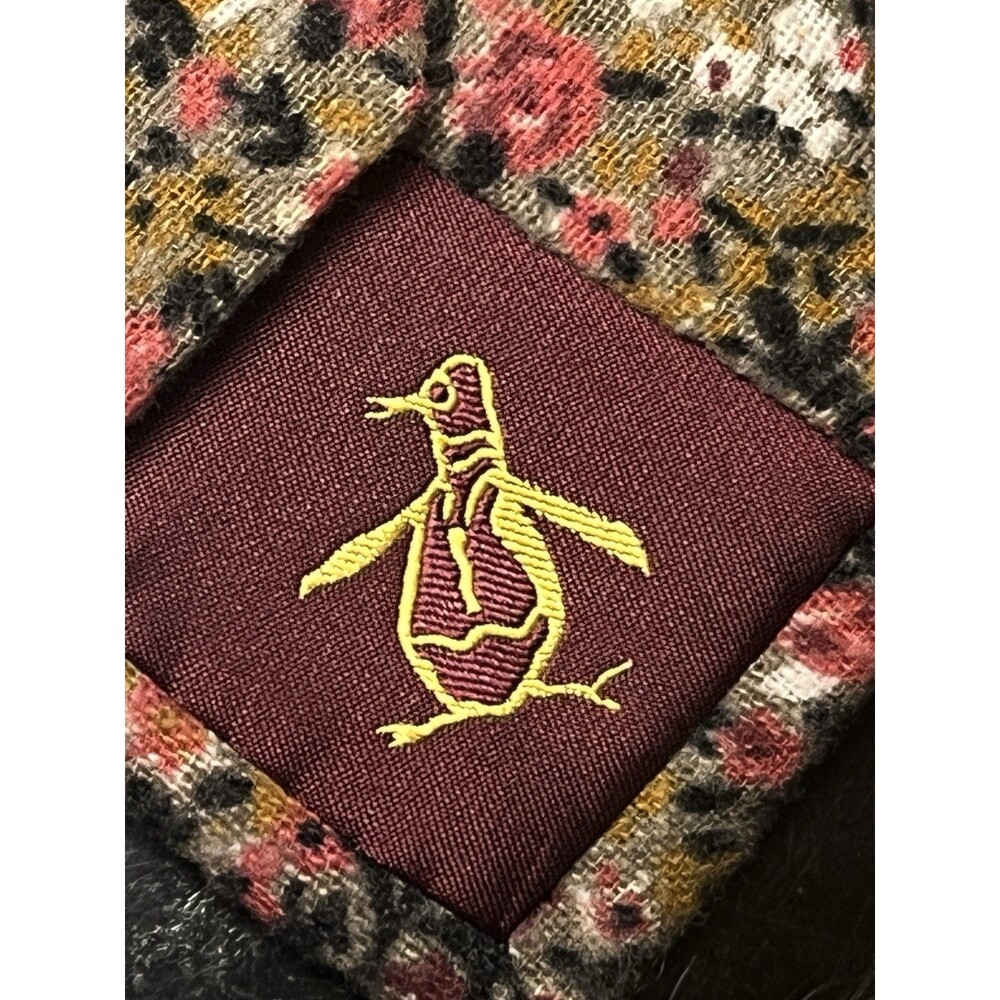 Original Penguin Floral Skinny Cotton Tie Burgundy Mauve Rust Tan - Picture 9 of 9
